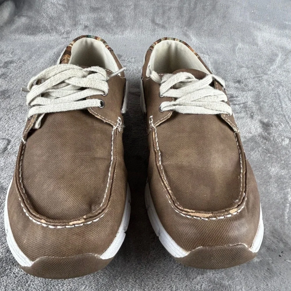 Margaritaville Cabo Brown Canvas Boat Shoes Mens 10M Striped Heel Loafers 315150